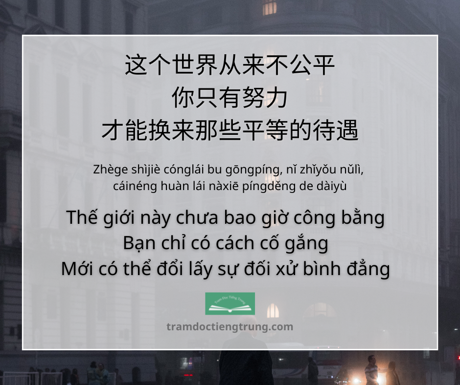 Quote: Thế giới này chưa bao giờ công bằng Bạn chỉ có cách cố gắng Mới có thể đổi lấy sự đối xử bình đẳng